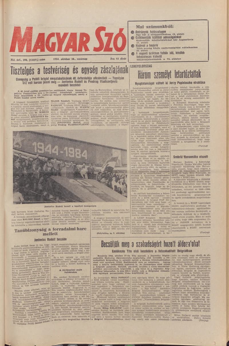 Magyar Szó, 41. évf. 1984. október 28. 298. sz. 1–28. oldal