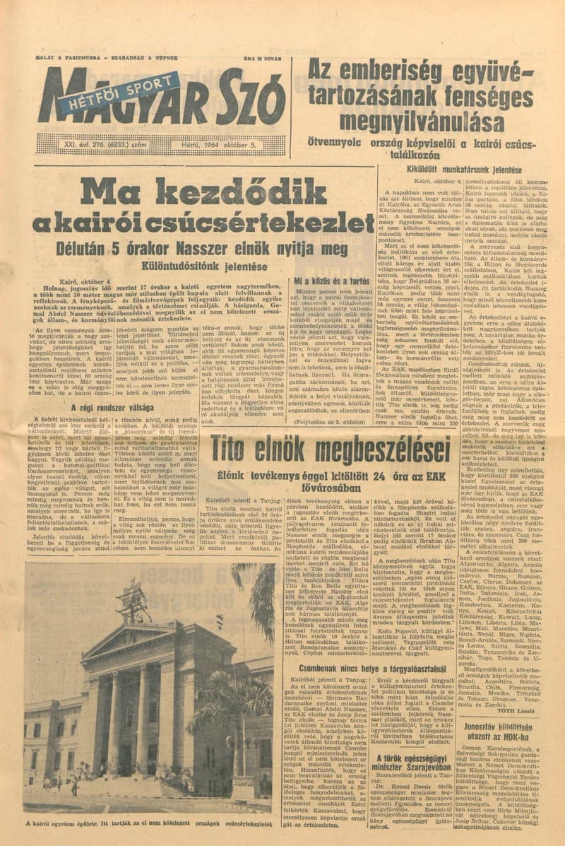 Magyar Szó, 21. évf. 1964. október 5. 276. sz. 1–16. oldal