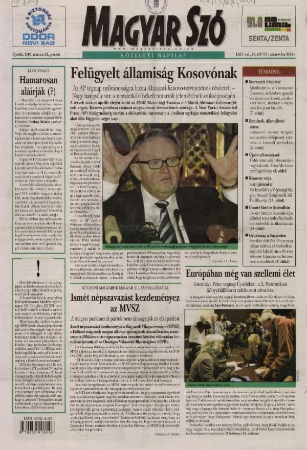 Magyar Szó, 64. évf. 2007. március 23. 69. sz. 1–20. oldal