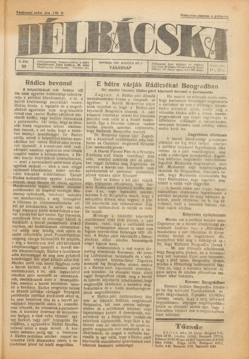 Délbácska, 5. évf. 1924. március 2. 53. sz.