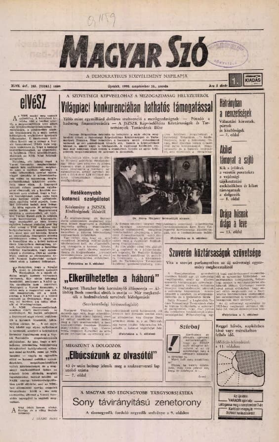 Magyar Szó, 47. évf. 1990. szeptember 26. 265. sz. 1–20. oldal