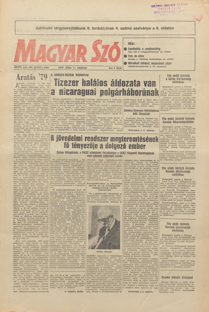 Magyar Szó, 36. évf. 1979. július 1. 178. sz. 1–28. oldal