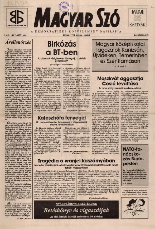 Magyar Szó, 50. évf. 1993. június 4. 148. sz. 1–16. oldal