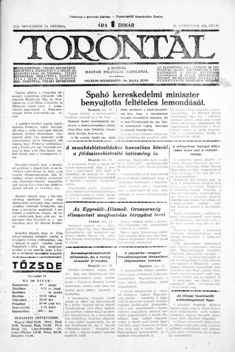 Torontál, 57. évf. 1928. november 14. 264. sz.