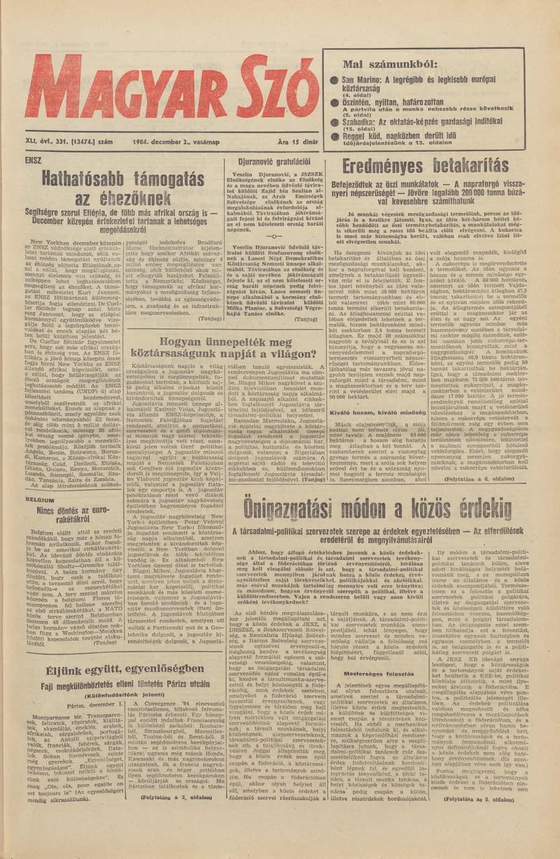 Magyar Szó, 41. évf. 1984. december 2. 331. sz. 1–24. oldal