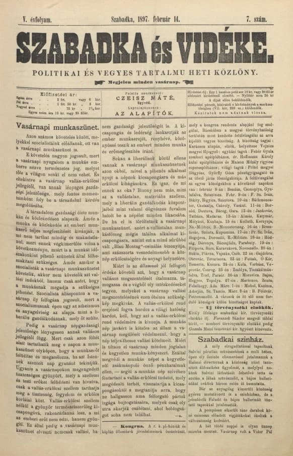 Szabadka és vidéke II, 5. évf. 1897. február 14. 7. sz.