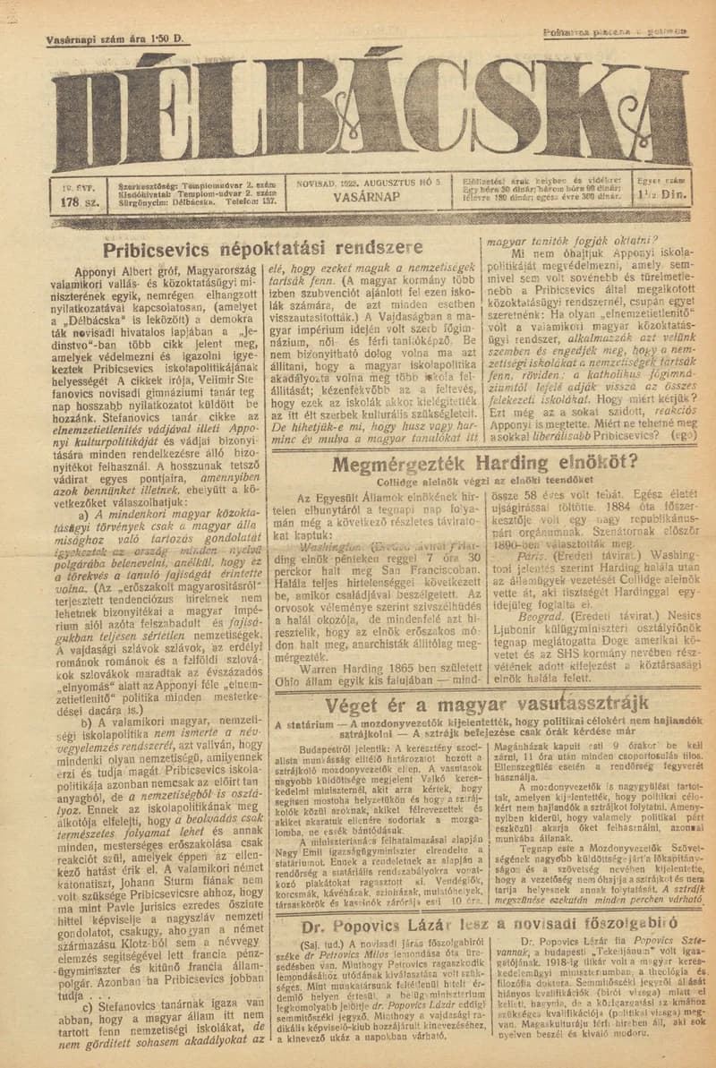 Délbácska, 4. évf. 1923. augusztus 5. 178. sz.