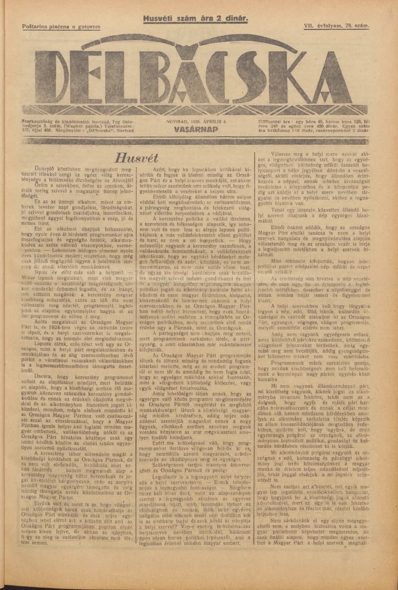 Délbácska, 7. évf. 1926. április 4. 78. sz.
