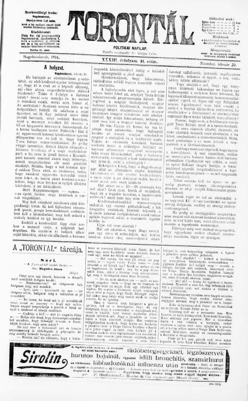 Torontál, 33. évf. 1904. február 20. 41. sz.