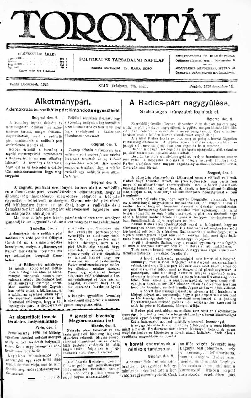 Torontál, 49. évf. 1920. december 10. 275. sz.