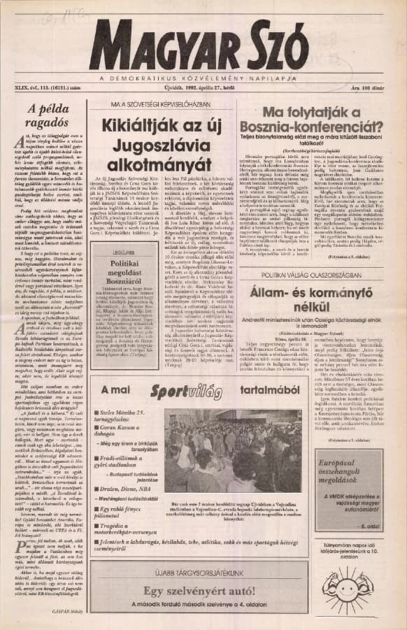 Magyar Szó, 49. évf. 1992. április 27. 115. sz. 1–20. oldal