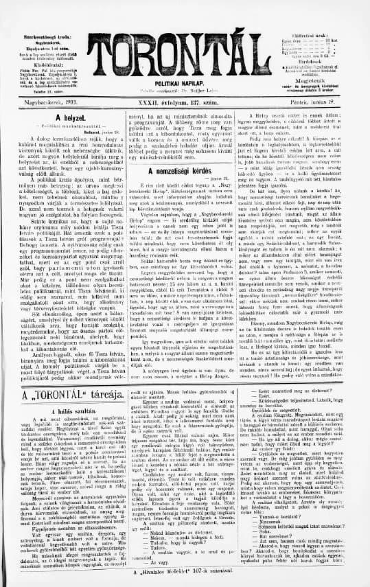 Torontál, 32. évf. 1903. június 19. 137. sz.