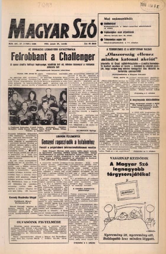 Magyar Szó, 43. évf. 1986. január 29. 27. sz. 1–16. oldal