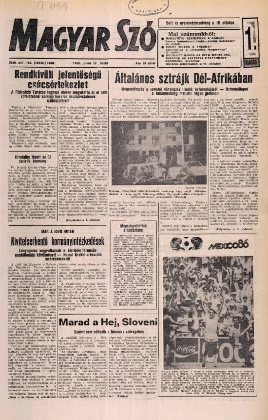 Magyar Szó, 43. évf. 1986. június 17. 164. sz. 1–20. oldal