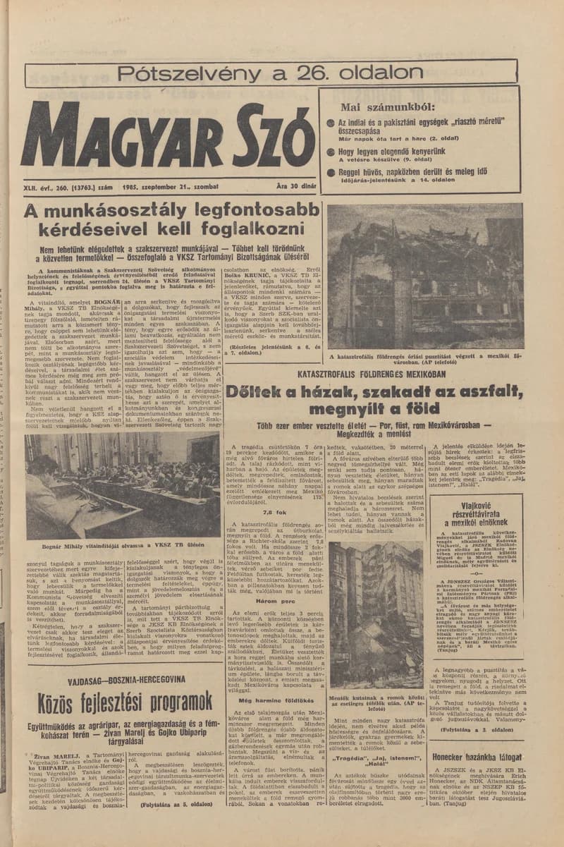 Magyar Szó, 42. évf. 1985. szeptember 21. 260. sz. 1–28. oldal
