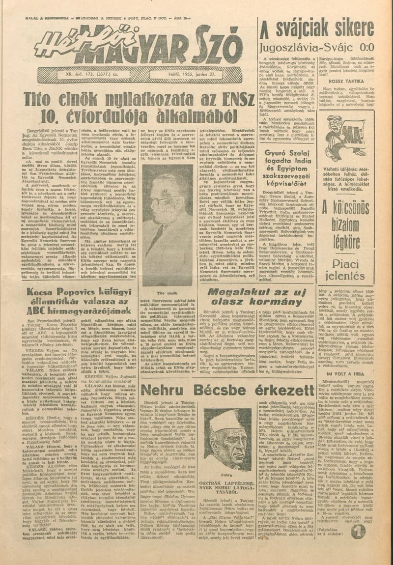 Magyar Szó, 12. évf. 1955. június 27. 173. sz. 1–6. oldal