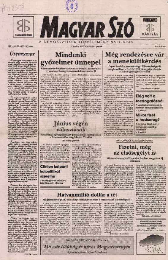 Magyar Szó, 54. évf. 1997. április 18. 91. sz. 1–16. oldal