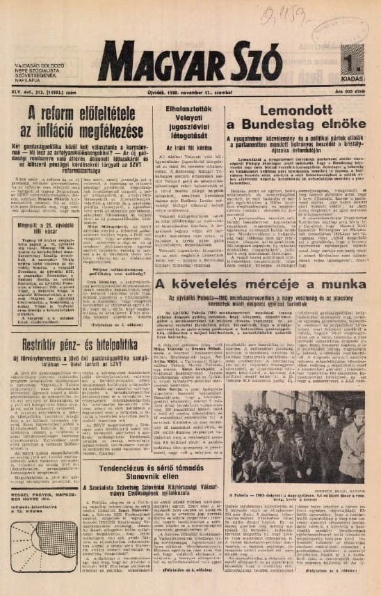 Magyar Szó, 45. évf. 1988. november 12. 313. sz.