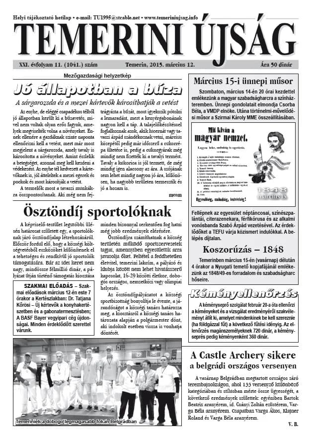 Temerini Újság, 21. évf. 2015. március 12. 11. sz.