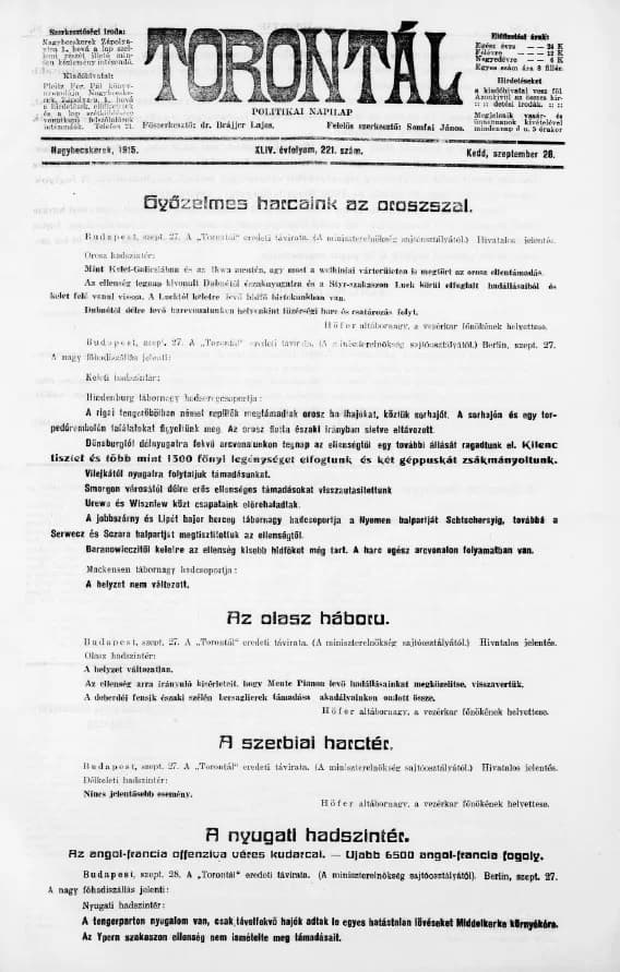 Torontál, 44. évf. 1915. szeptember 28. 221. sz.