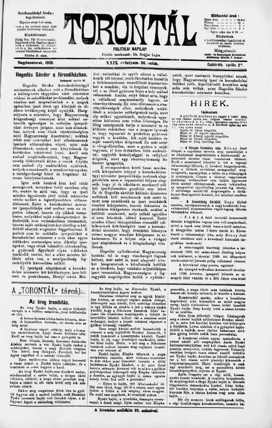 Torontál, 29. évf. 1900. április 26. 96. sz.