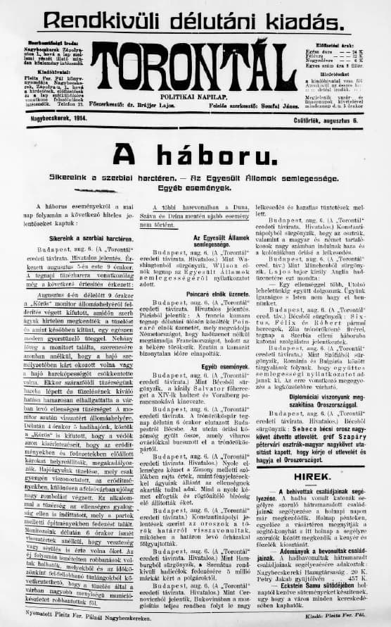 Torontál, 43. évf. 1914. augusztus 6. 177. sz.