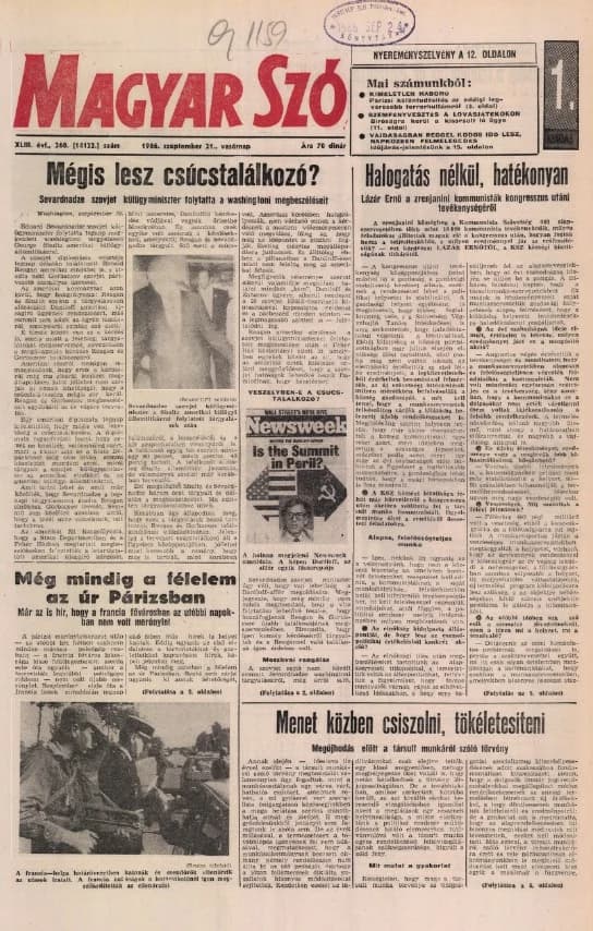 Magyar Szó, 43. évf. 1986. szeptember 21. 260. sz. 1–28. oldal