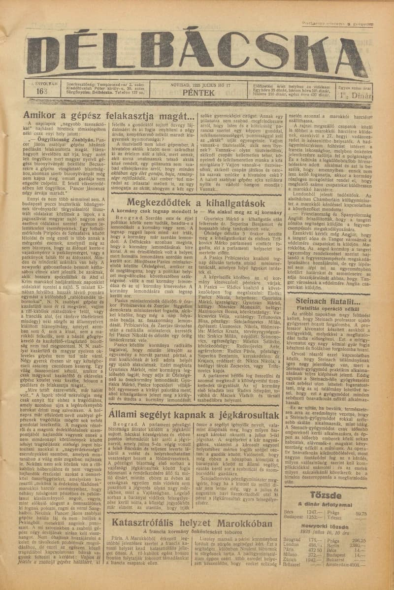 Délbácska, 6. évf. 1925. július 17. 163. sz.