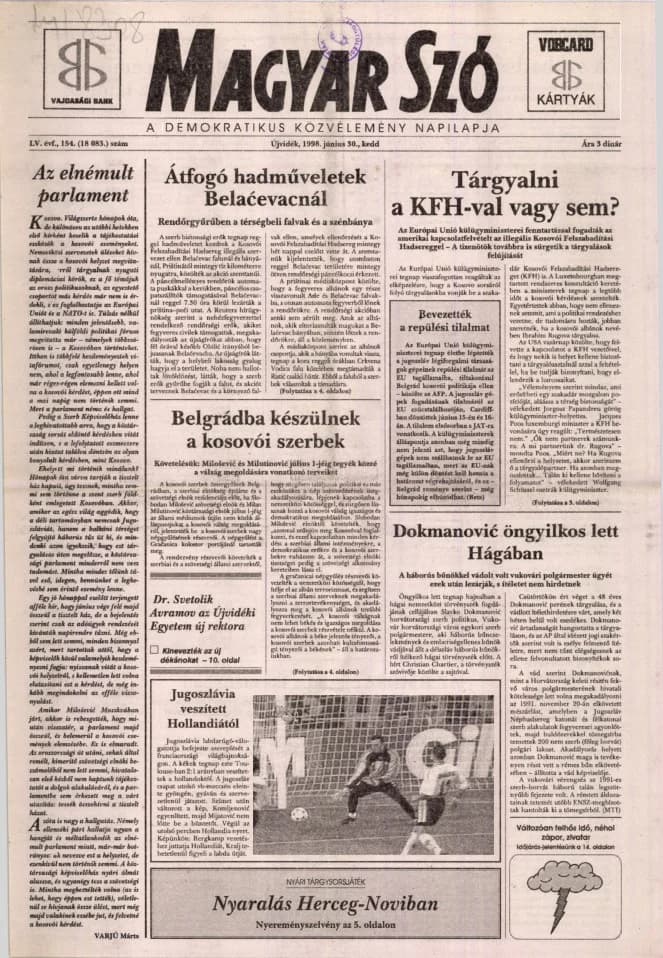 Magyar Szó, 55. évf. 1998. június 30. 154. sz. 1–16. oldal