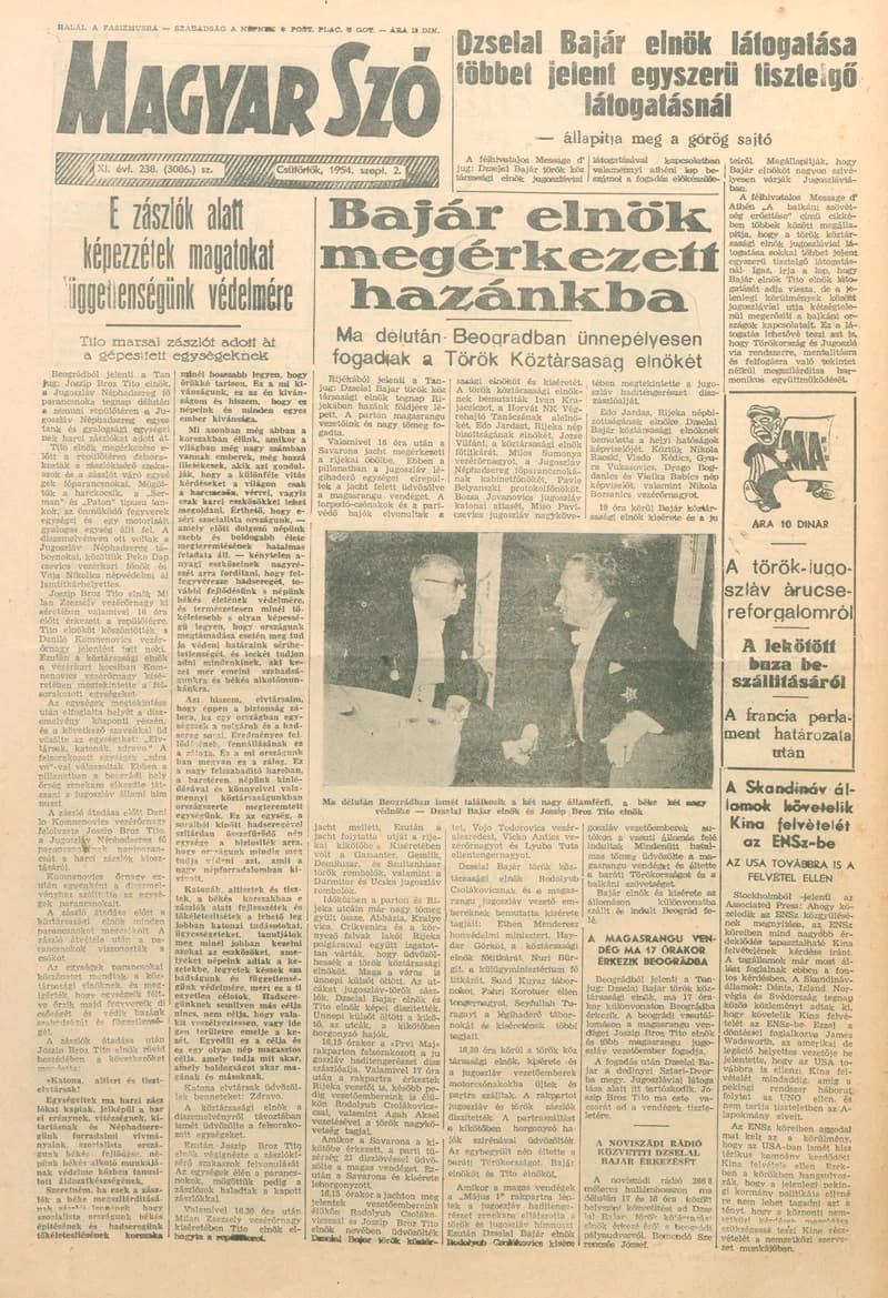 Magyar Szó, 11. évf. 1954. szeptember 2. 238. sz. 1–8. oldal