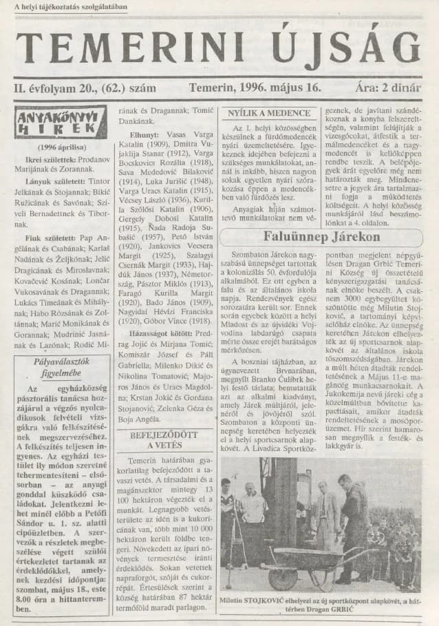 Temerini Újság, 2. évf. 1996. május 16. 20. sz.