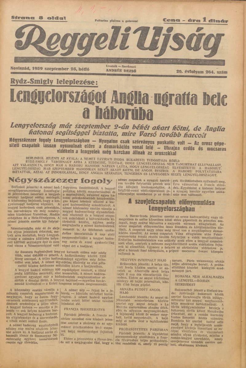 Reggeli Újság, 20. évf. 1939. szeptember 25. 264. sz.