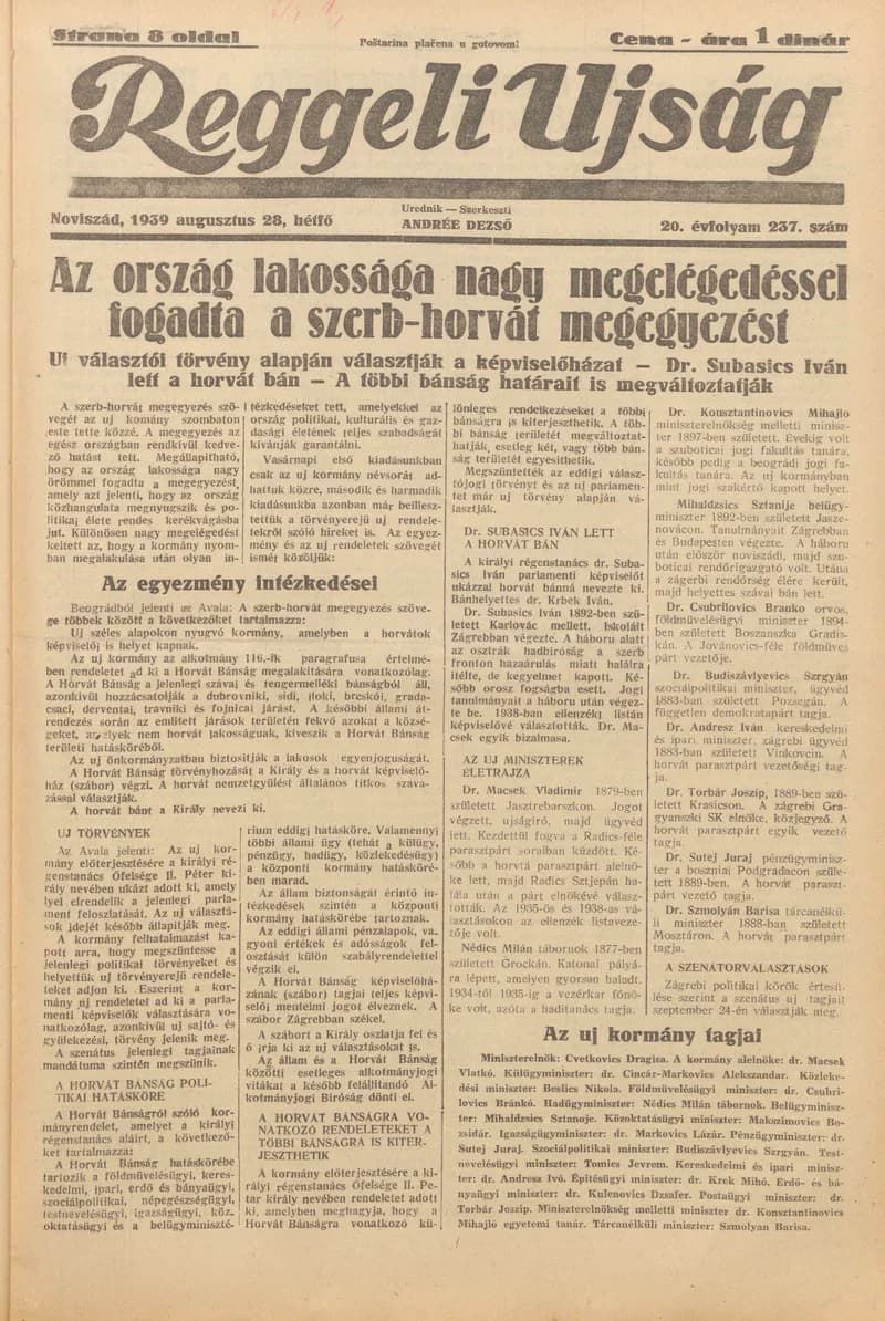 Reggeli Újság, 20. évf. 1939. augusztus 28. 237. sz.