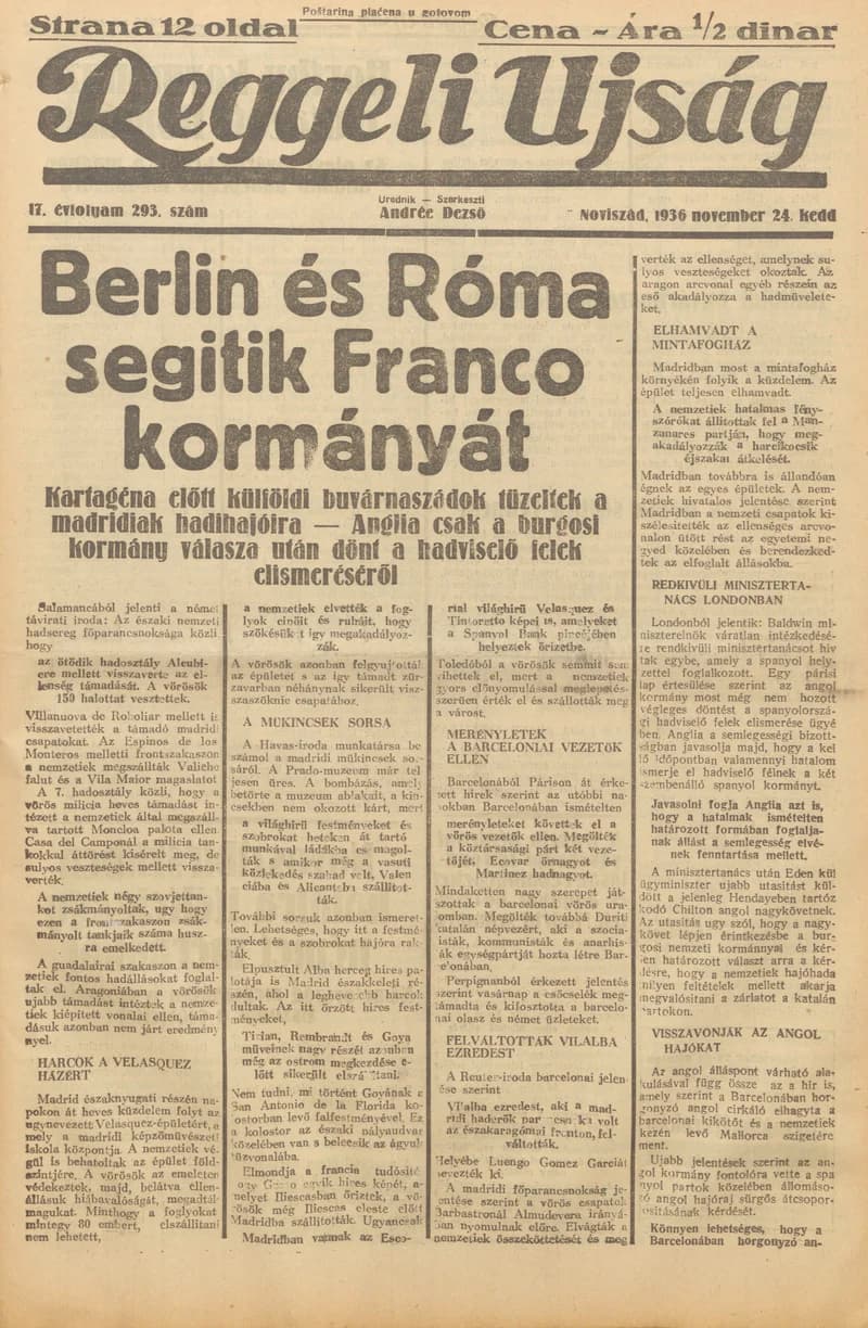 Reggeli Újság, 17. évf. 1936. november 24. 293. sz.