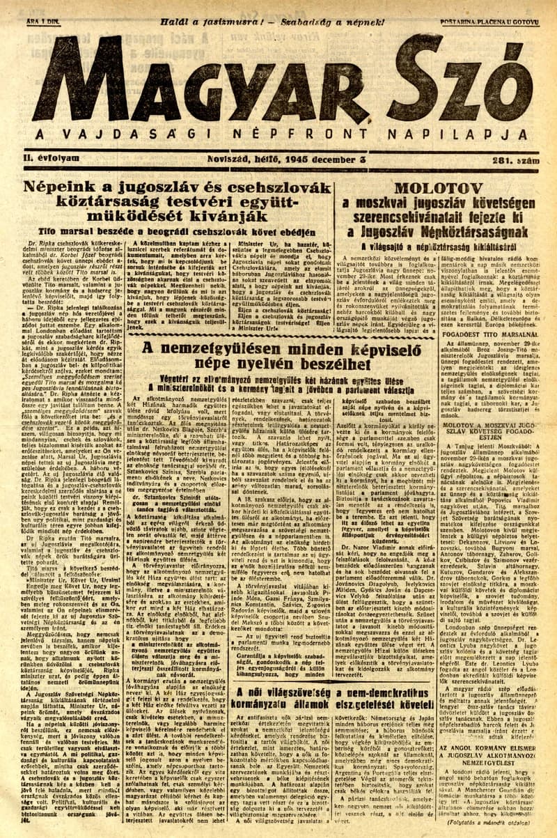 Magyar Szó, 2. évf. 1945. december 3. 281. sz. 1–4. oldal