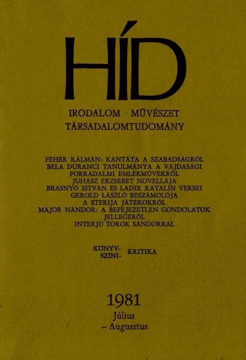 Híd, 45. évf. 1981. július – augusztus. 7–8. sz. 809–956. oldal