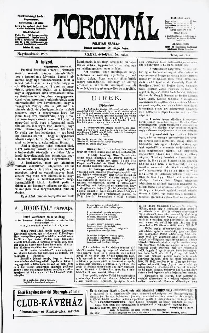 Torontál, 36. évf. 1907. március 11. 58. sz.