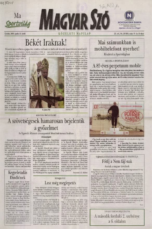 Magyar Szó, 60. évf. 2003. április 21. 94. sz. 1–16. oldal
