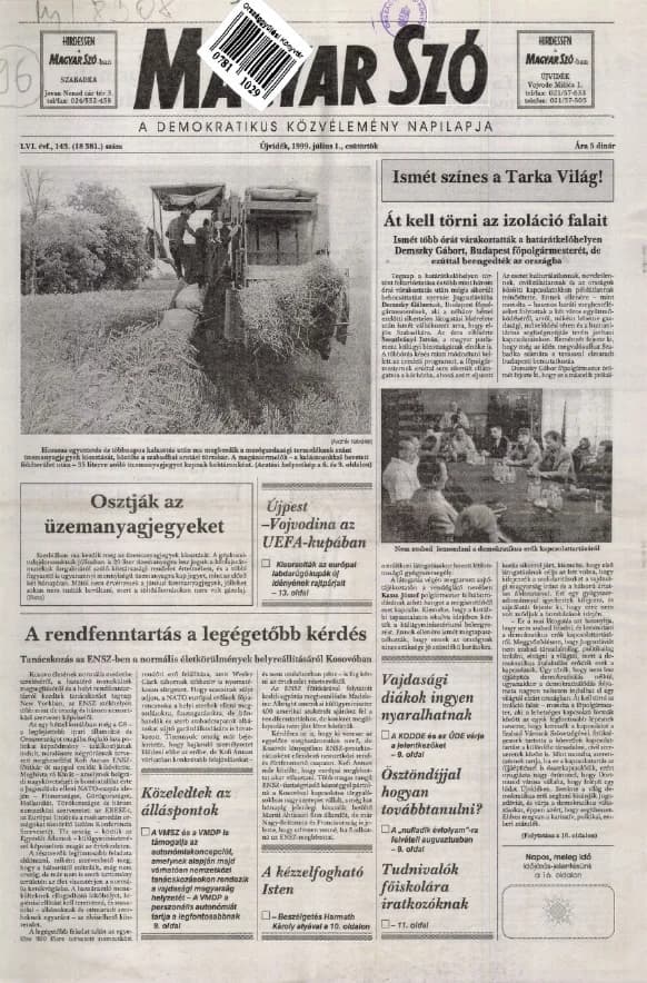 Magyar Szó, 56. évf. 1999. július 1. 143. sz. 1–16. oldal