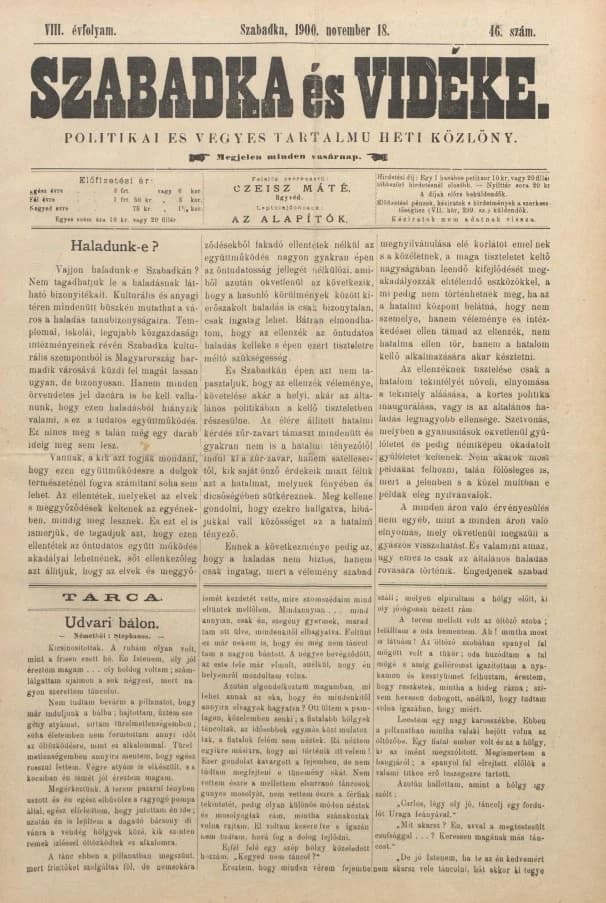 Szabadka és vidéke II, 8. évf. 1900. november 18. 46. sz.