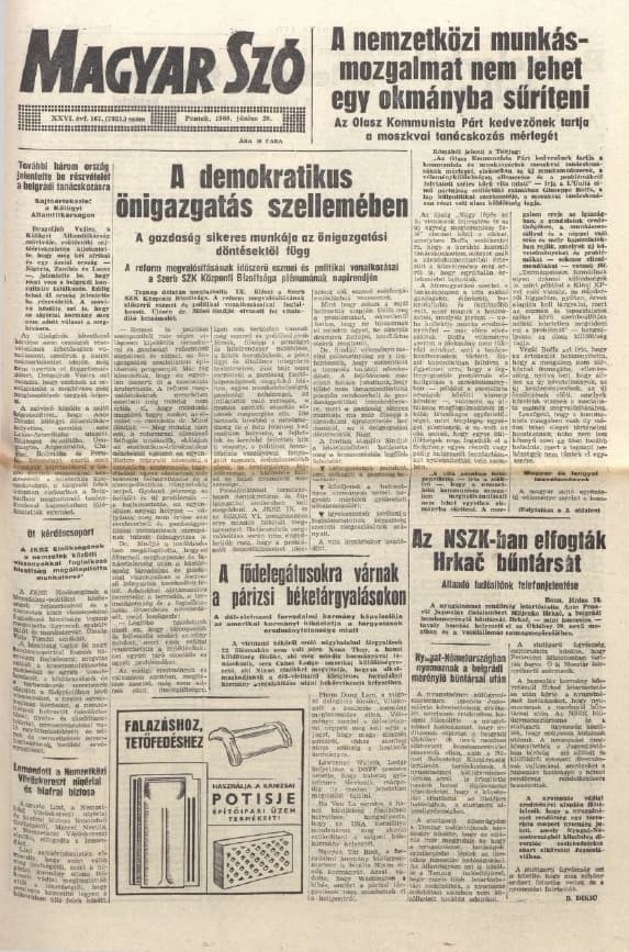 Magyar Szó, 26. évf. 1969. június 20. 167. sz. 1–12. oldal