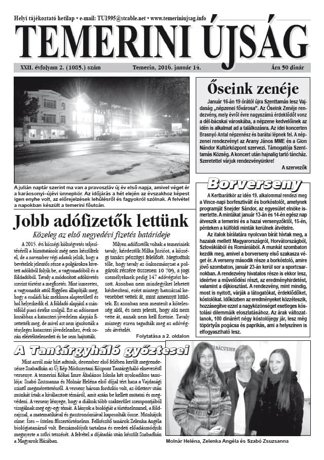 Temerini Újság, 22. évf. 2016. január 14. 2. sz.