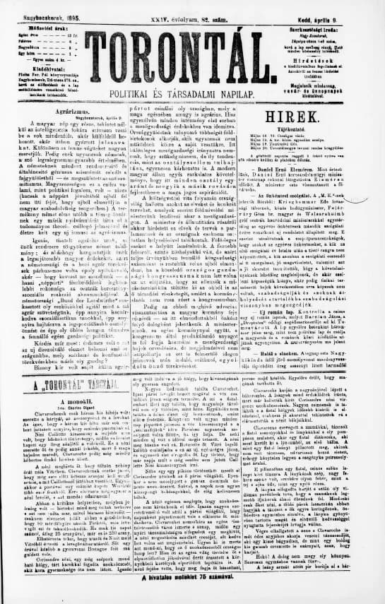 Torontál, 24. évf. 1895. április 9. 82. sz.