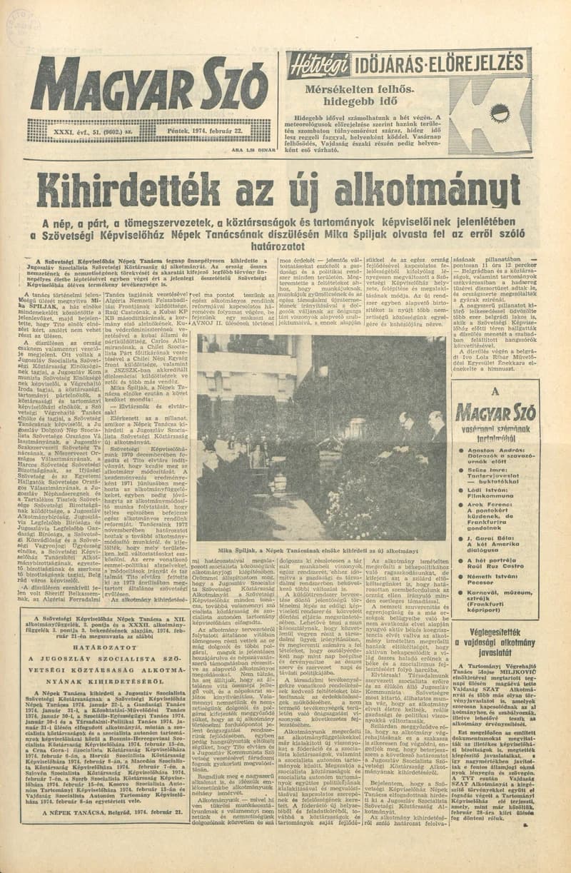 Magyar Szó, 31. évf. 1974. február 22. 51. sz. 1–16. oldal