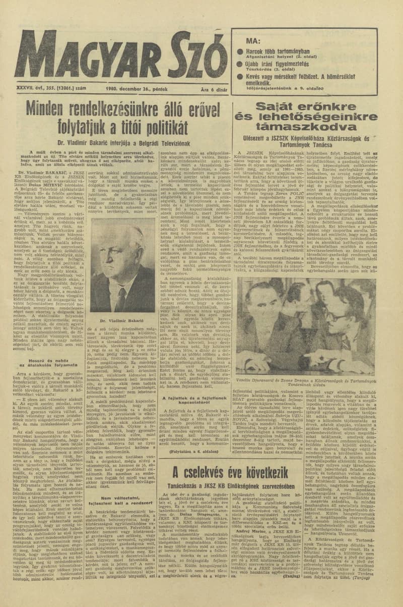 Magyar Szó, 37. évf. 1980. december 26. 355. sz. 1–20. oldal