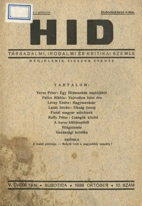 Híd, 5. évf. 1938. október. 10. sz. 297–328. oldal