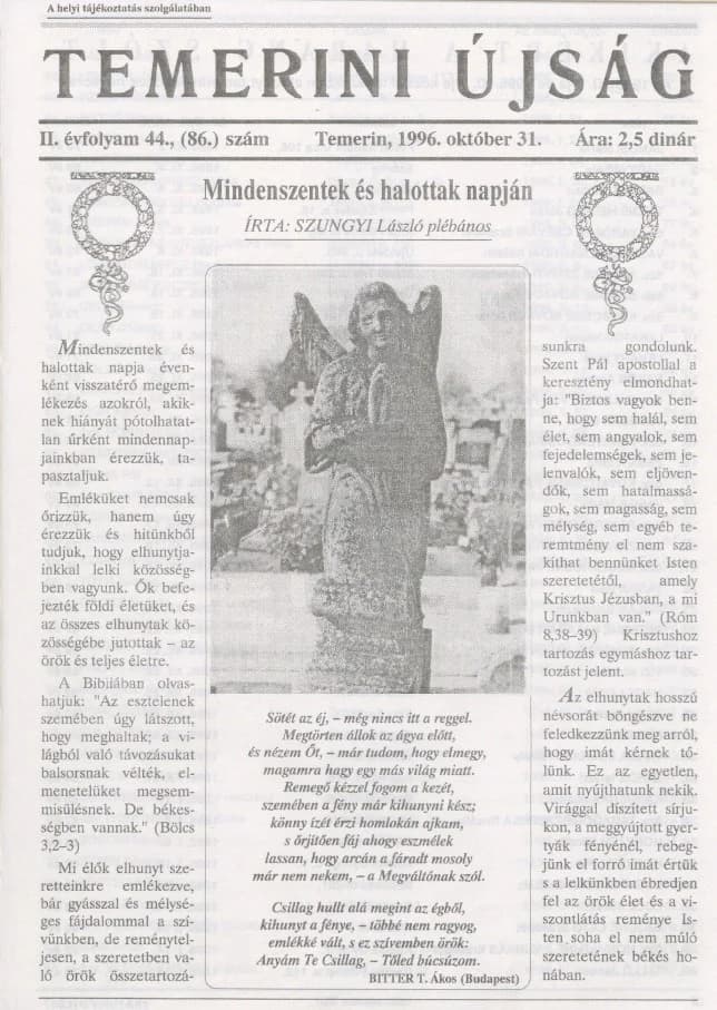 Temerini Újság, 2. évf. 1996. október 31. 44. sz.