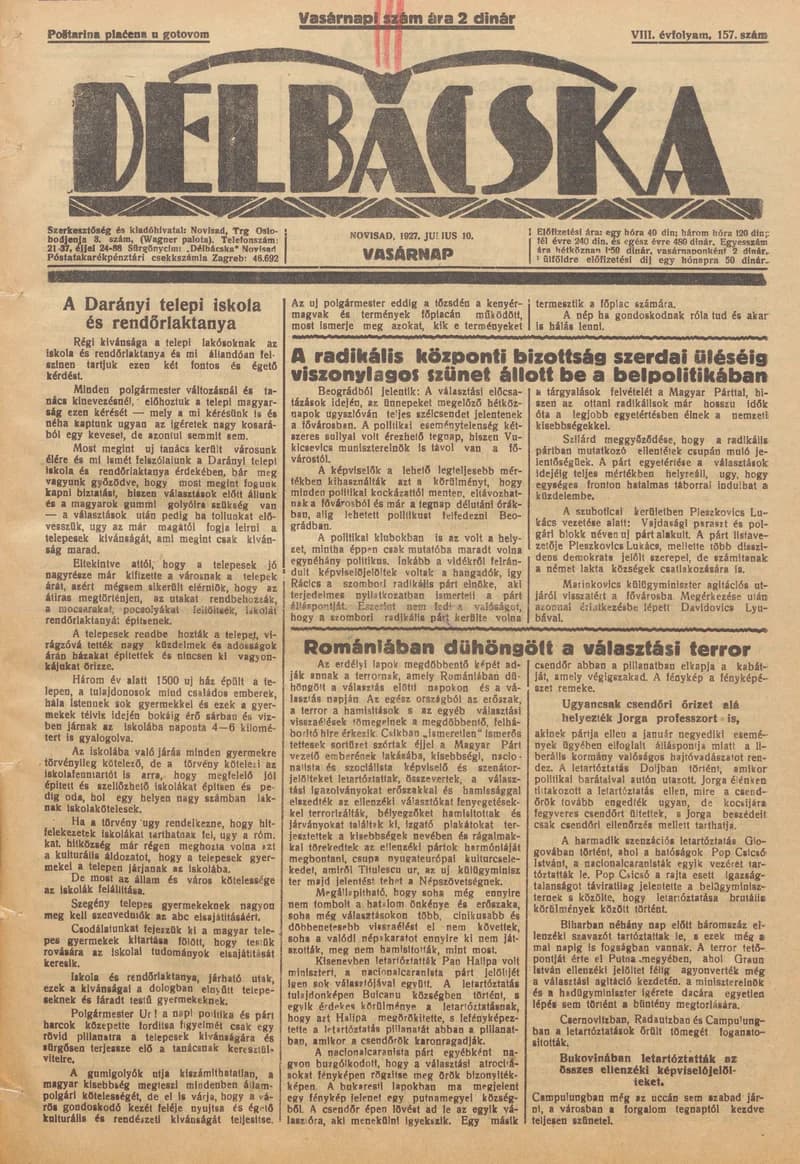 Délbácska, 8. évf. 1927. július 10. 157. sz.