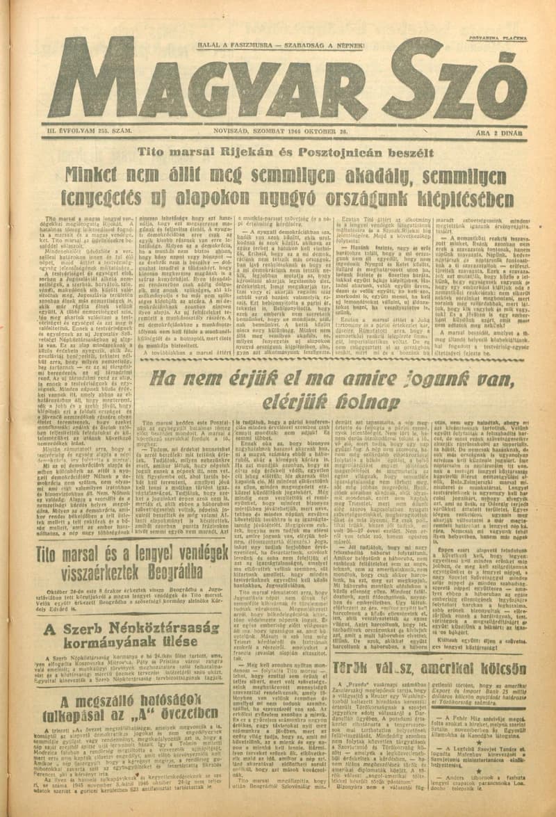 Magyar Szó, 3. évf. 1946. október 26. 255. sz. 1–6. oldal