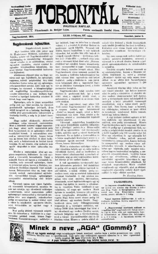 Torontál, 43. évf. 1914. június 6. 127. sz.